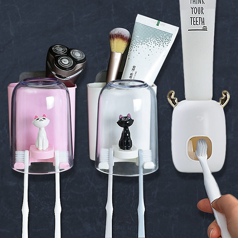 Electric Toothbrush Holder Punch-free Toilet Children's Toothbrush Holder Draining Cute Mouthwash Cup Rack Hanging Tooth Cup