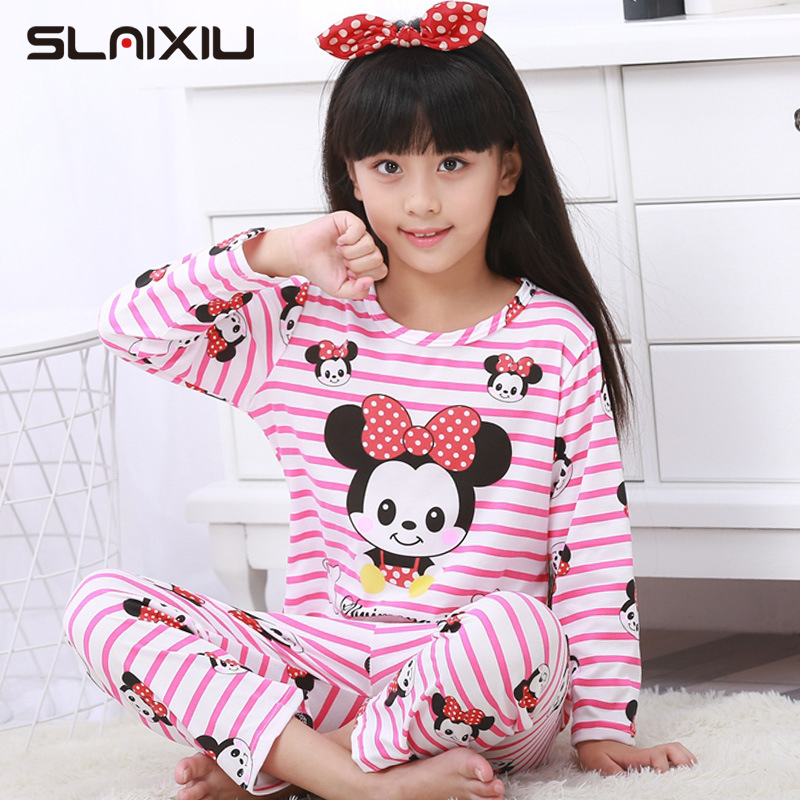 SLAIXIU Nightwear Boys Pyjamas Long Sleeve Kids Sleepwear Cartoon Design Tops + Pants for Children Girls Pajamas (1 set)