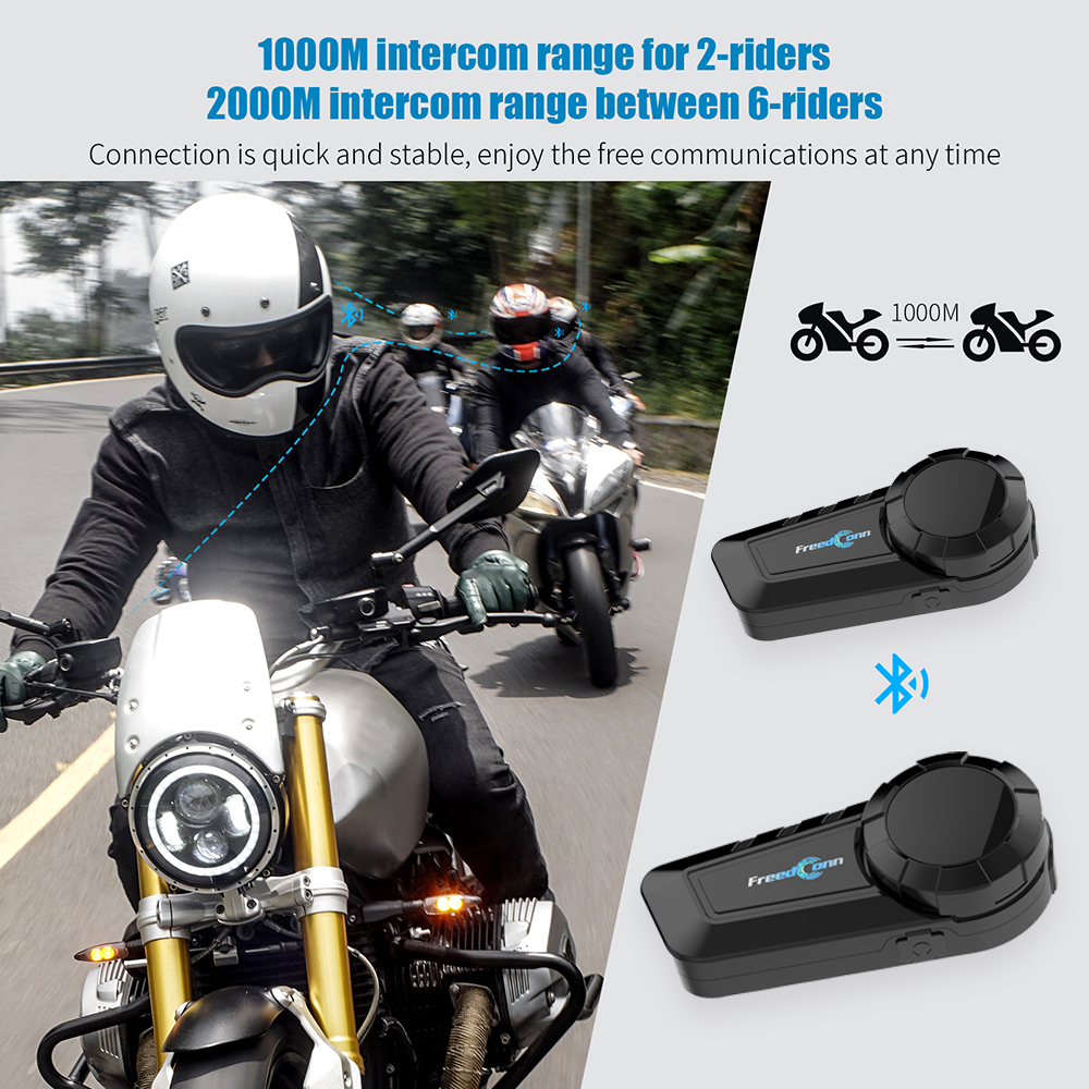 2022 new FreedConn KY PRO Bluetooth 5.0 Motorcycle Helmet Intercom Headset 6 Riders 2000m Range IP65 Waterproof Wireless BT Communication System with Active Noise Cancellation