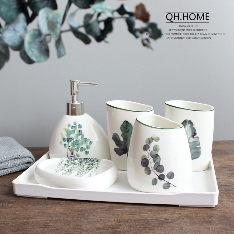 Bathroom Five-piece Nordic Ceramic Wash Toiletry Six-piece Bathroom Supplies Set Wedding Wash Set with Tray