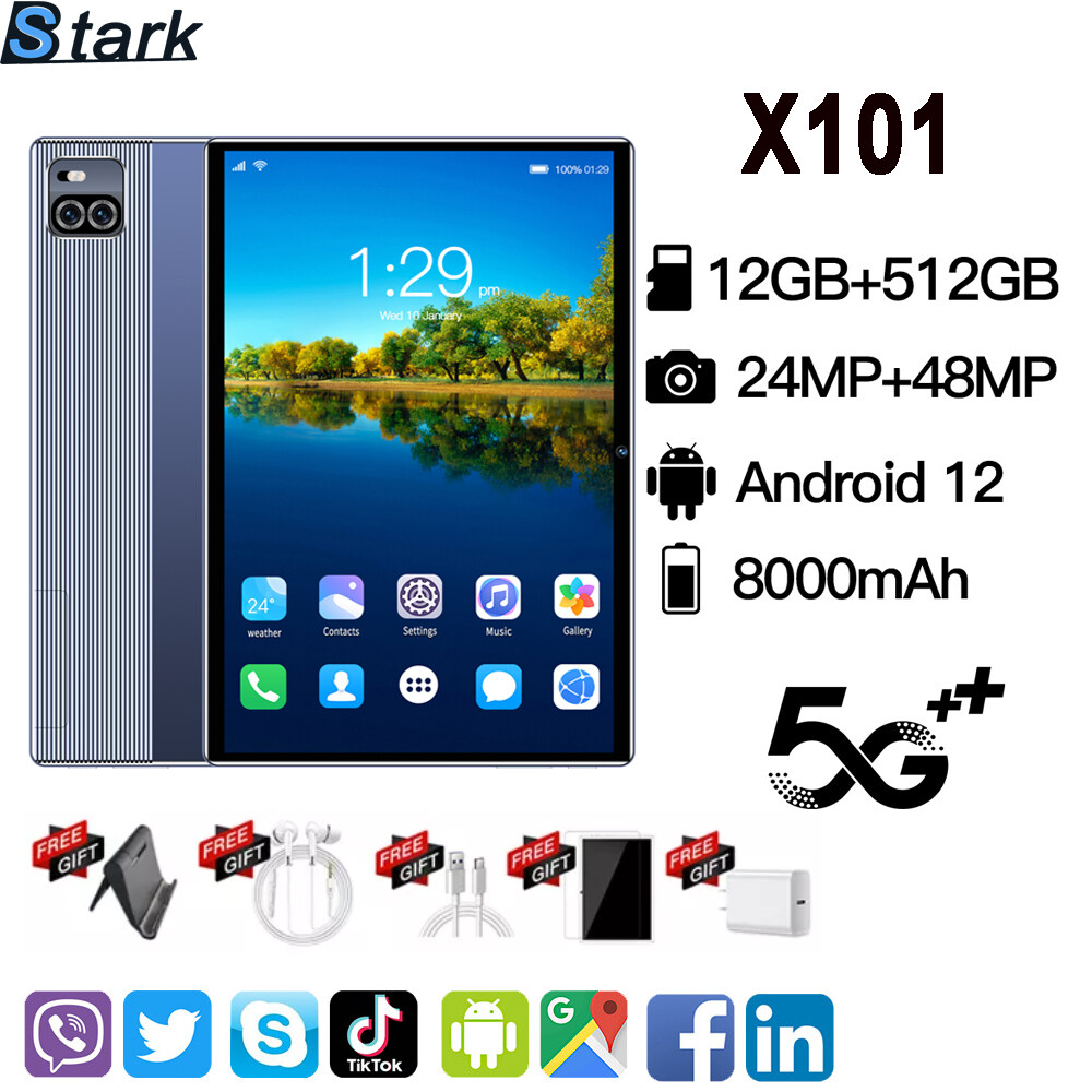 【Online Learning】2022 NEW 5G tablet X101 12GB RAM+512GB ROM 10 Core Android 12 5G WIFI Dual SIM Online Class Tablets PC or Office with Pen &Tempered Glass