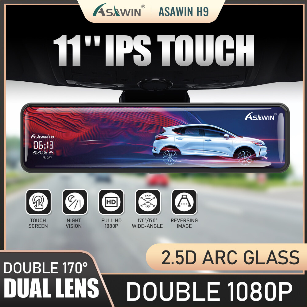 【Asawin H9】11inch Rearview mirror dash cam with full touch screen for car camera front and back night vision 1080P Reversing image Park Monitor 1 year warranty