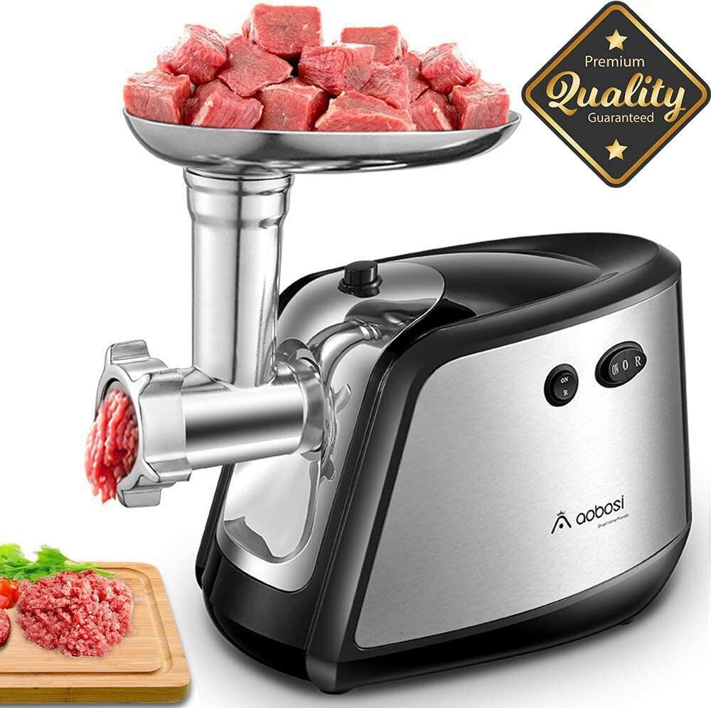 Aobosi Electric Meat Grinder Meat Mincer 3-in-1 Stainless Steel With 3 Grinding Plates Sausage Maker Kit Attachment Food Grade Material 1200W Max Grinder for Home&Commercial Use