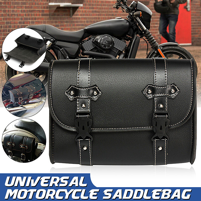 Motorbike Motorcycle Pu Leather Saddle Bag Pannier Storage Tool Roll Luggage