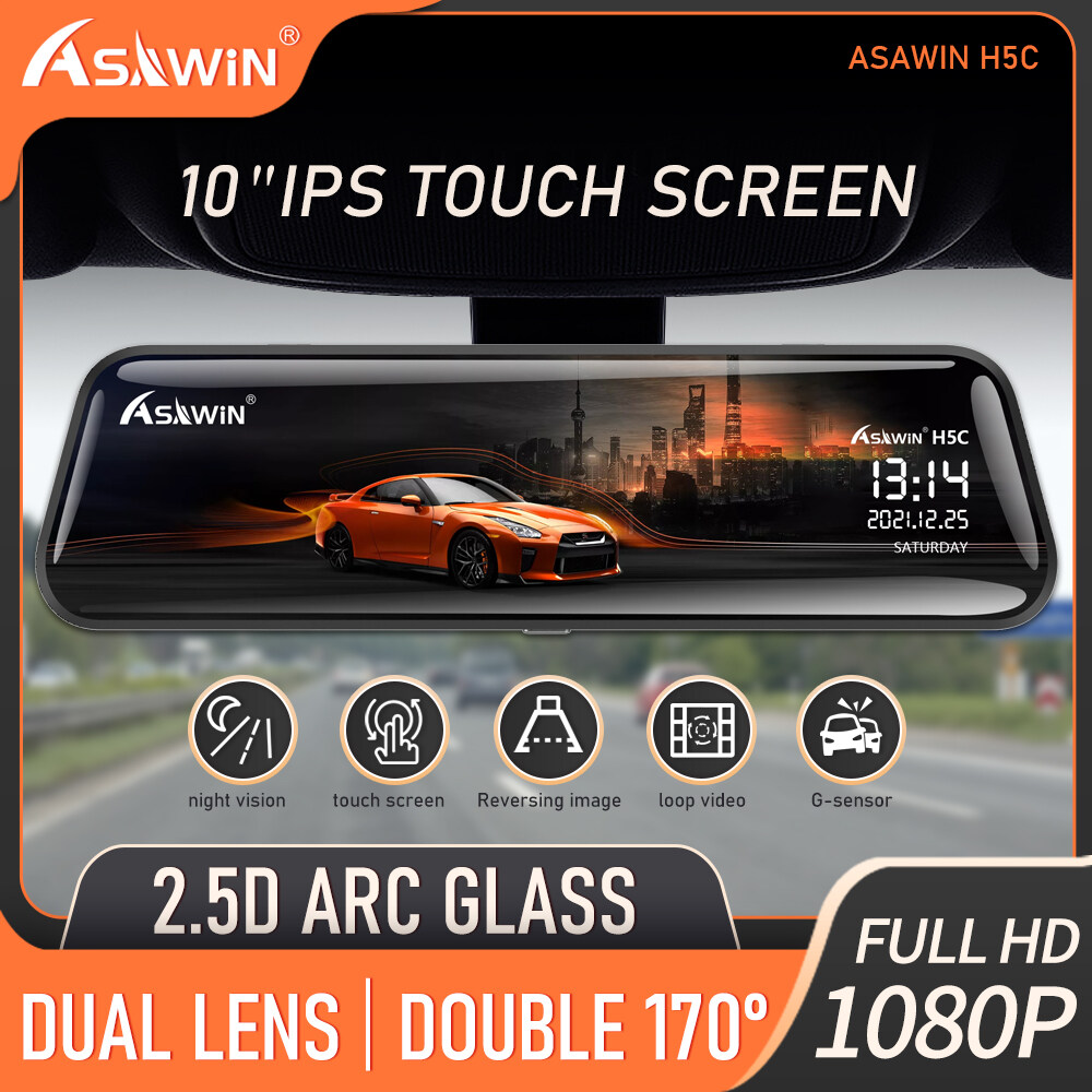 10 inch Full screen Rearview Mirror DashCam For Car Dvr Dual Lens Car Camera Drive Recorder Front and Back HD 1080P Touch Control Streaming media Reversing rear view 24 hours Parking mode night vision